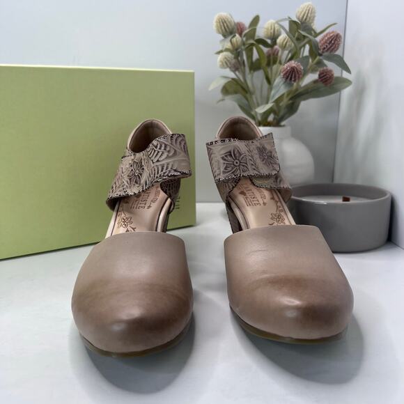L`Artiste Spring Step Toolie-B Heel Floral Leather Beige Women 42/10.5-11 NWB - Picture 2 of 11